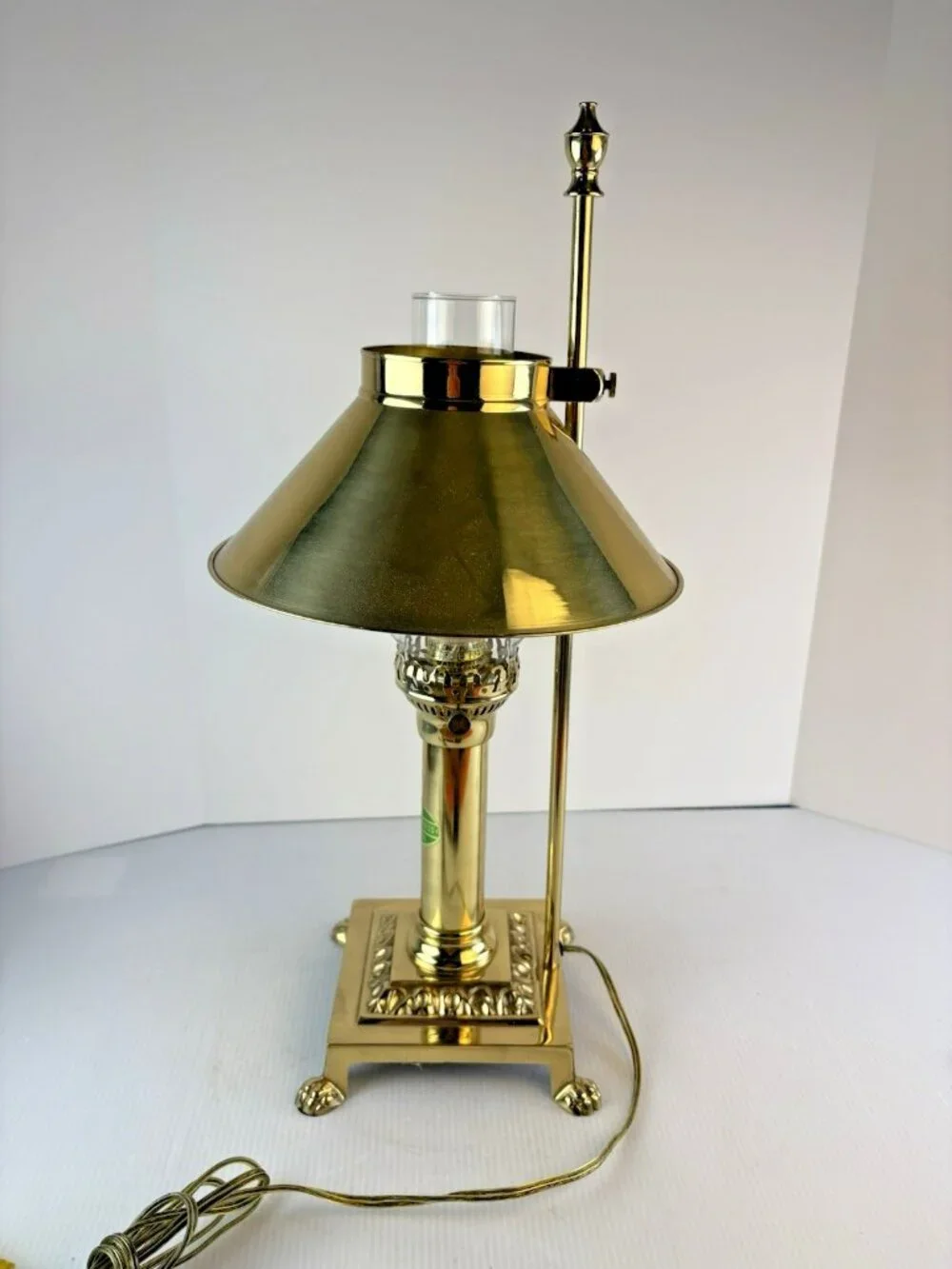 Vintage Brass Paris Istanbul Orient Express Clawfoot Table Lamp, Works, Adj.